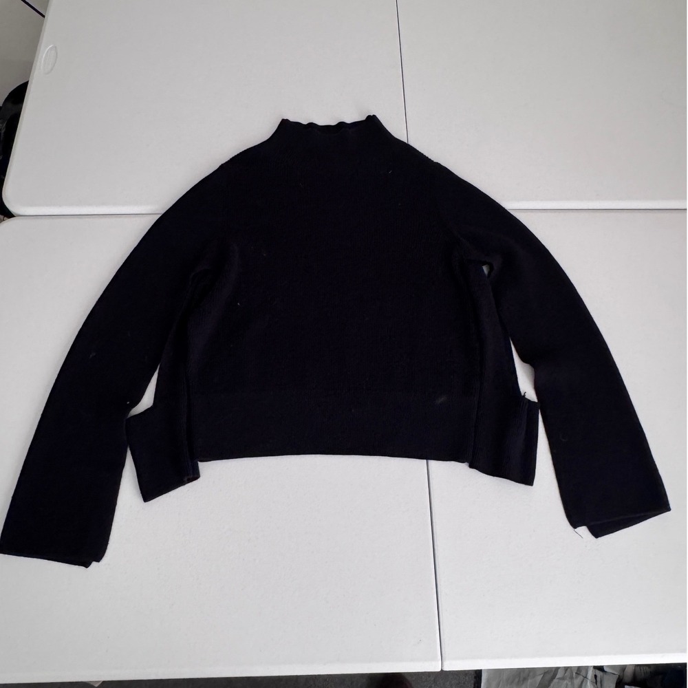 COS Womens Black 100% Wool Mock Neck Cropped Ribbed Knit Sweater Small s3